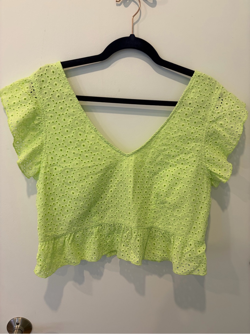 wild fable Neon Lime Eyelet V-Neck Ruffle Crop Top